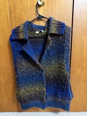 Vanessa Bruno Blue and Brown Button-Front Chunky Knit Vest